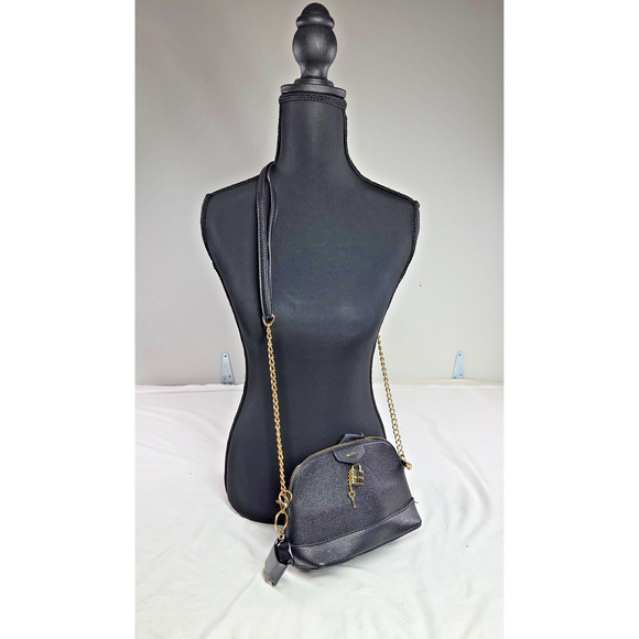 ALDO Black Dome Crossbody Purse Gold Chain Strap Lock & Key Charm - Picture 2 of 7